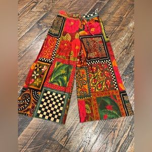 Farm Rio Wide Leg Pants Cropped Tiger Print M Elastic Waist